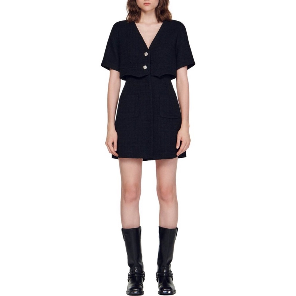 *SOLD* Sandro Manhattan Tweed Two Piece Mini Dress size 40 - Picture 7 of 7